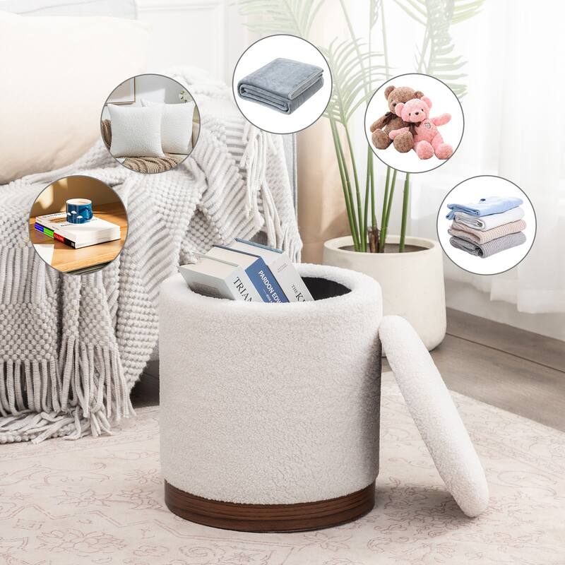 Adeco Velvet Round Storage Stool Gold Plating Base Storage Ottoman