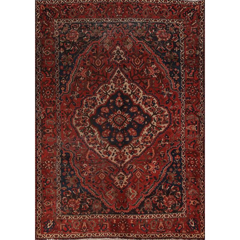 Bakhtiari Persian Vintage Area Rug Hand-Knotted Red Wool Carpet - 6'8" x 9'7"