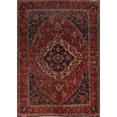 Bakhtiari Persian Vintage Area Rug Hand-Knotted Red Wool Carpet - 6'8" x 9'7"