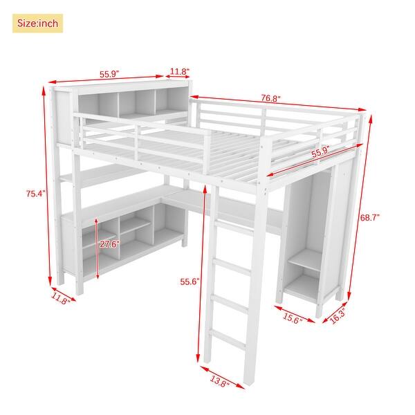 Full Metal Loft Bed with Wardrobe And L-shaped Desk