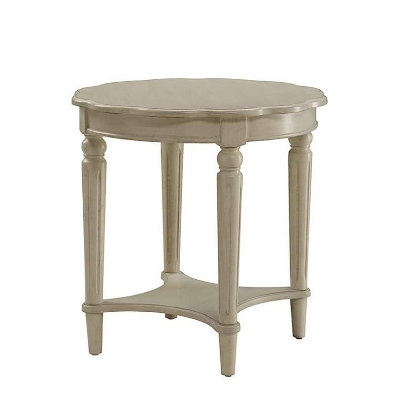 24 in. Antique White Round Wood End Table, Sturdy Build End Side Table for Living Rooms