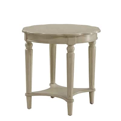 24 in. Antique White Round Wood End Table, Sturdy Build End Side Table for Living Rooms