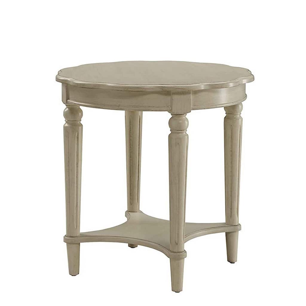 24 in. Antique White Round Wood End Table, Sturdy Build End Side Table for Living Rooms