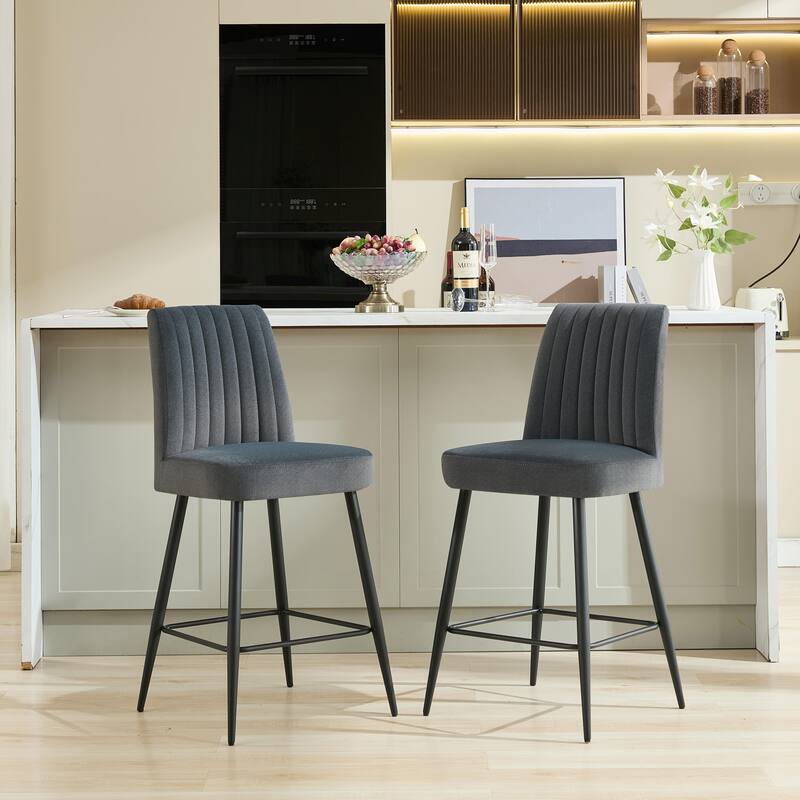 Velvet Bar Chairs Set of 2, Modern Armchair Bar Counter chair with Metal Legs and Upholstered Backrest for Dining Room - Dark Grey