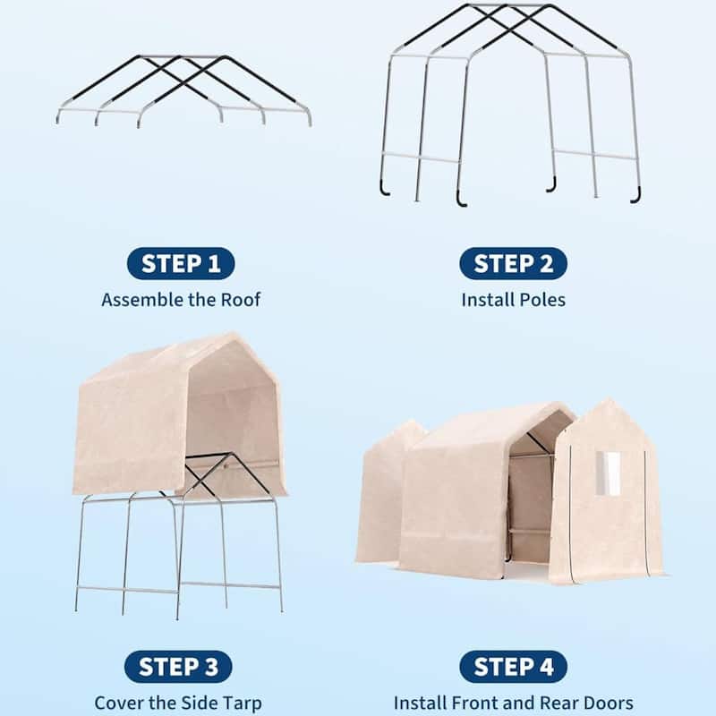 10x10 FT Portable Outdoor Storage Shed, Carport for Motorcycle, Firewood, Garden and Tools