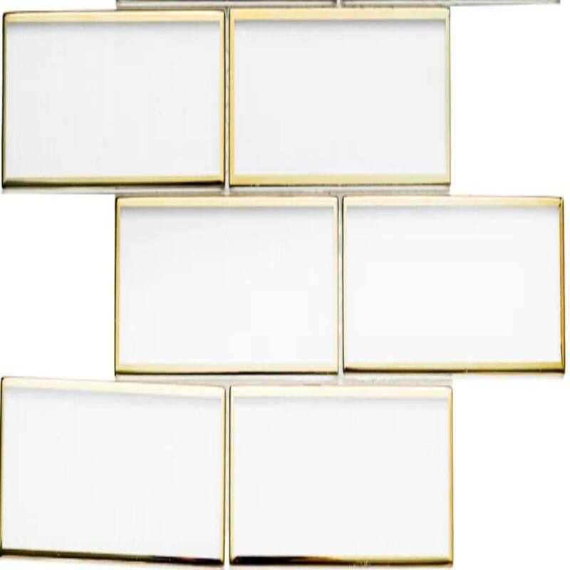 The Tile Life Athena 2x6 White/ Gold Brick Glossy Glass Mosaic Tile for Backsplash & Walls