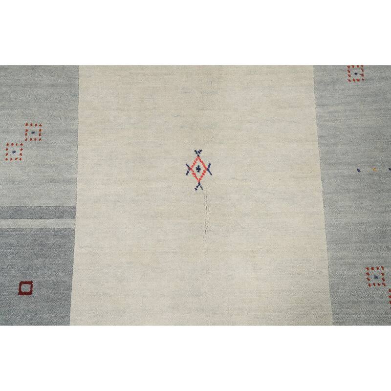 Hand Knotted Oriental 100% Wool Carpet Tribal Geometric Greys & Charcoal Gabbeh Area Rug - 7' 7'' X 5' 4''