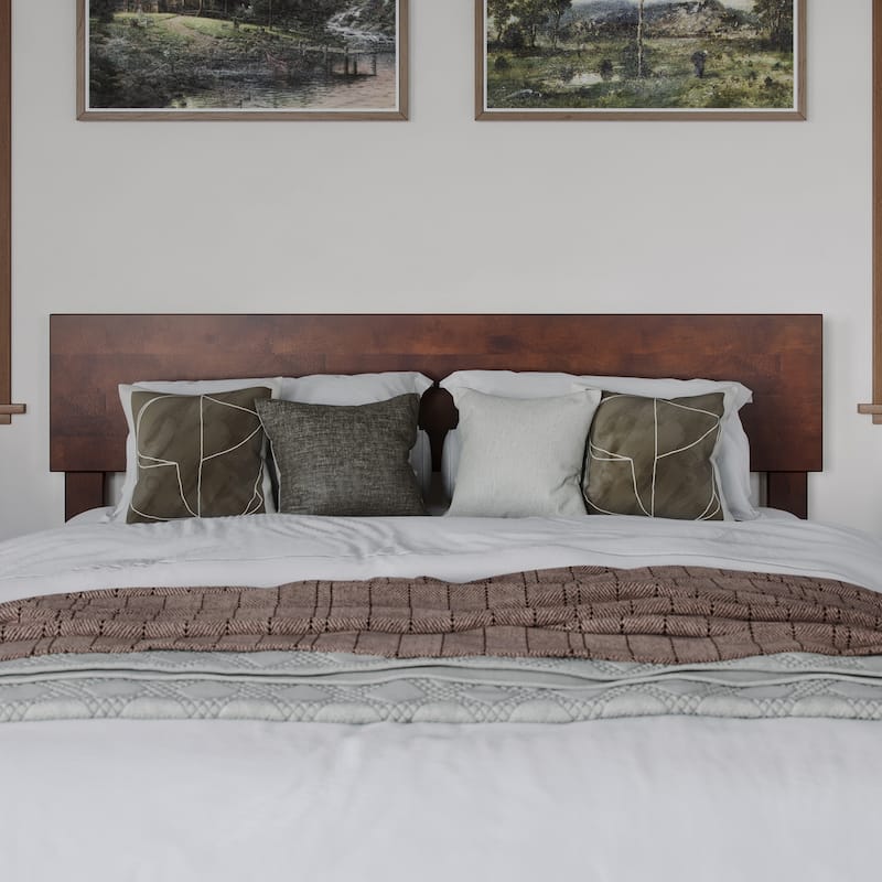 Full Size Adjustable Solid Wood Panel Headboard with Modern Styling, Rich Walnut Finish for Bedroom Setup