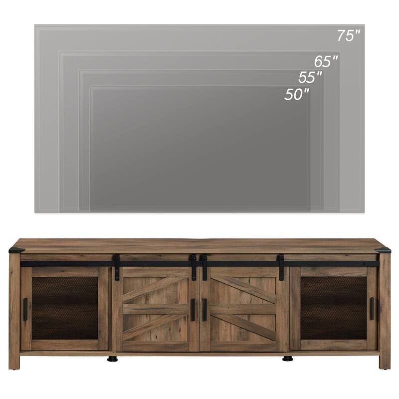 Sliding Barn Door TV Stand Cabinet, Entertainment Center for 75" TV