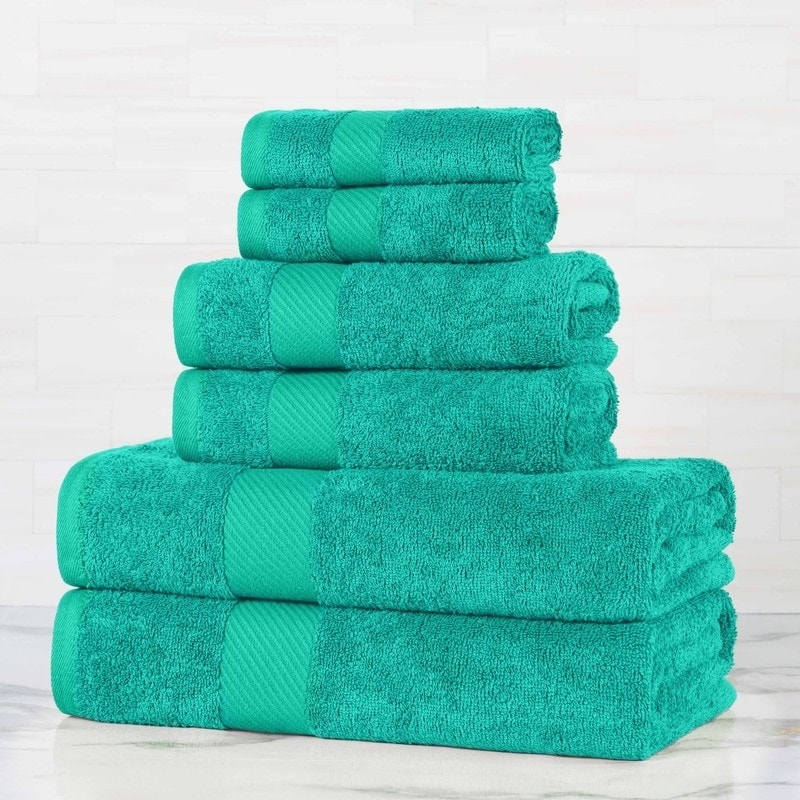Superior Luxury Solid Highly Absorbent Egyptian Cotton 6 Piece Bath, Face, and Hand Towel Set