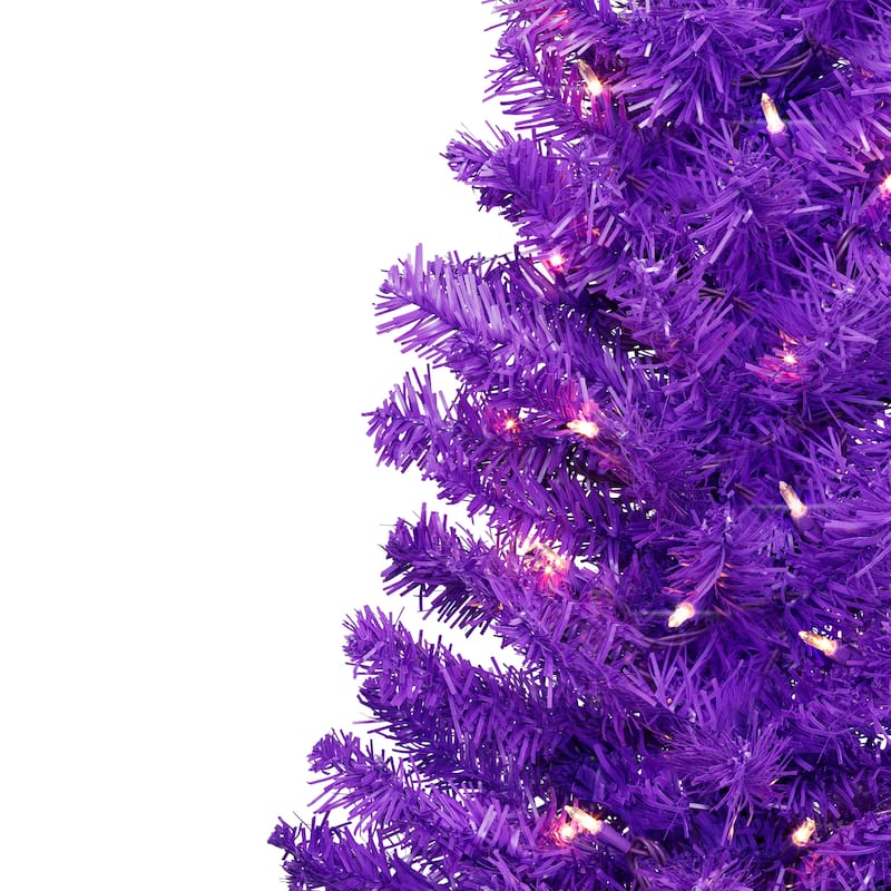 Pre-Lit Medium Artificial Pine Christmas Tree - 4' - Purple - Clear Lights - 4 Foot