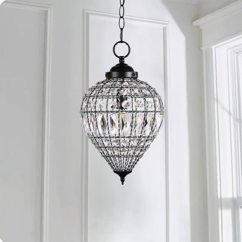 Matte Black Beaded Crystal 1 Light Island Pendant 12" Chandelier - 9" Wide x 12" Height