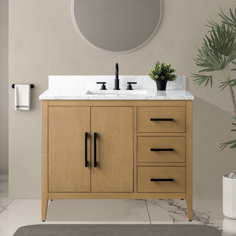 Vanity Art 42" Single Sink Bathroom Vanity Cabinet with Engineered Marble Countertop