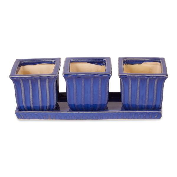 slide 2 of 33, White Square Ceramic Small Planter (Set of 3) Blue Square
