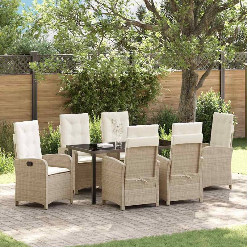 vidaXL Garden Dining Set with Cushion Poly Rattan - Beige and cream white-22.44x23.03x43.31"