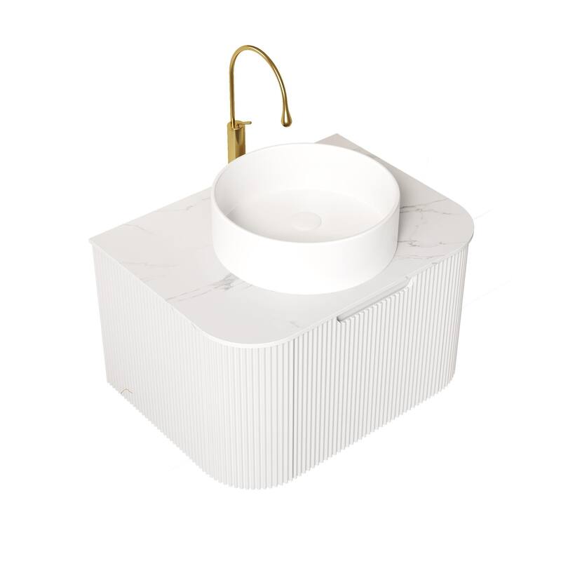 Wall Mounted Bathroom with White Round Ceramic Basin and Drawer