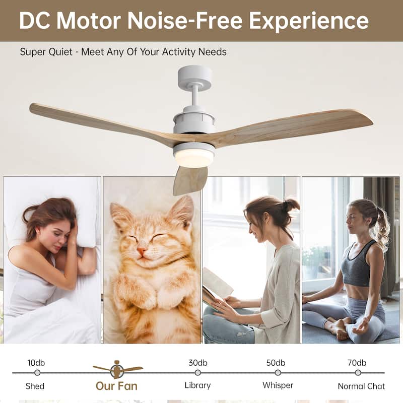 42“/52"/60"/48" Noiseless Walnut Wood Ceiling Fan with Remote Control, Integrated Light Optional