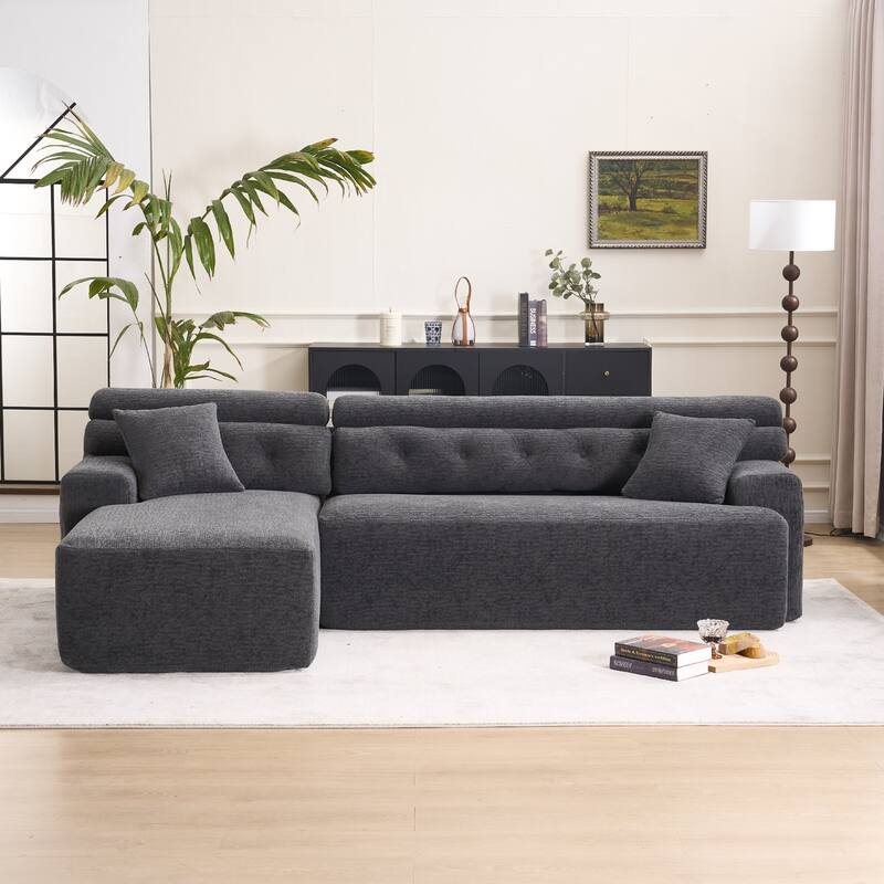 Full Compression Sponge L-Shape No-Assembly Chenille Convertible Chaise Sectional Sofa