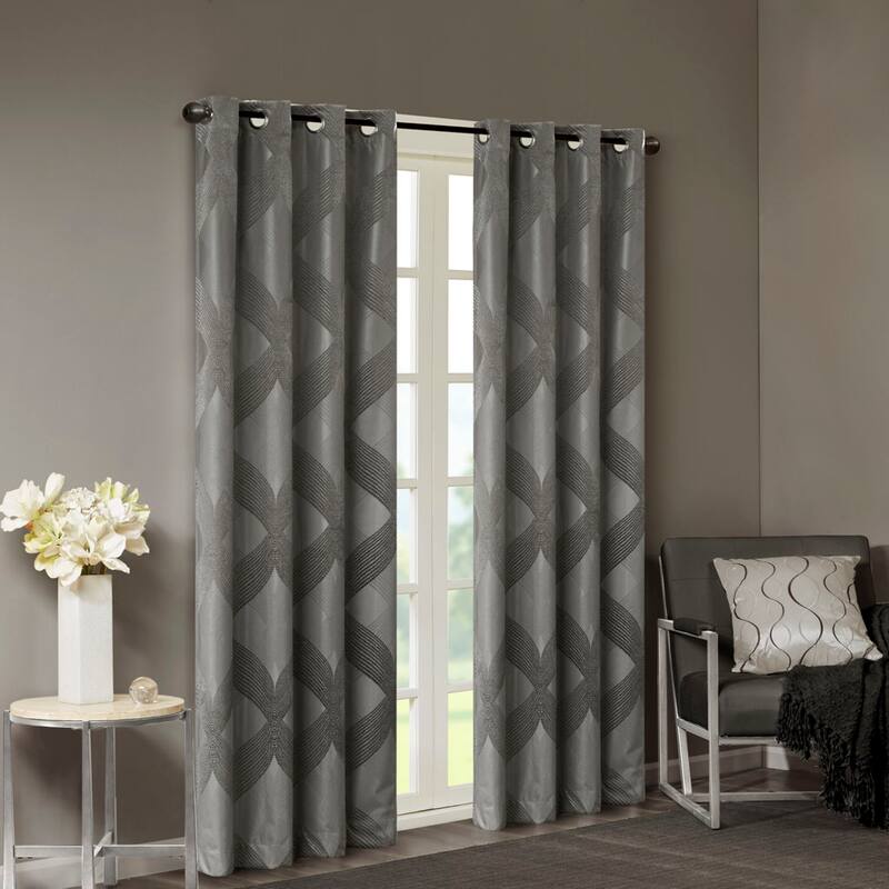 Ogee Knitted Jacquard Curtain Panel - Charcoal