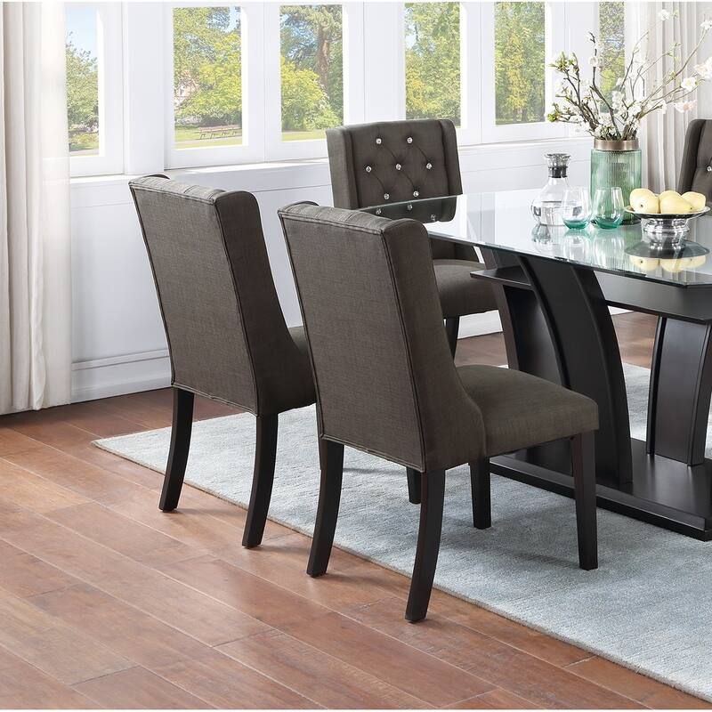 Modern Set of 2 Dining Chairs with Leather Tufted Backrest, Foam-Padded Seat, Solid Wood Legs for Dining Room Living Room