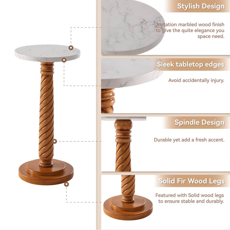 COZAYH Pedestal Small Drinking Table, Farmhouse Tray Top End Table, Distressed Finish, White Tabletop, Wooden Legs