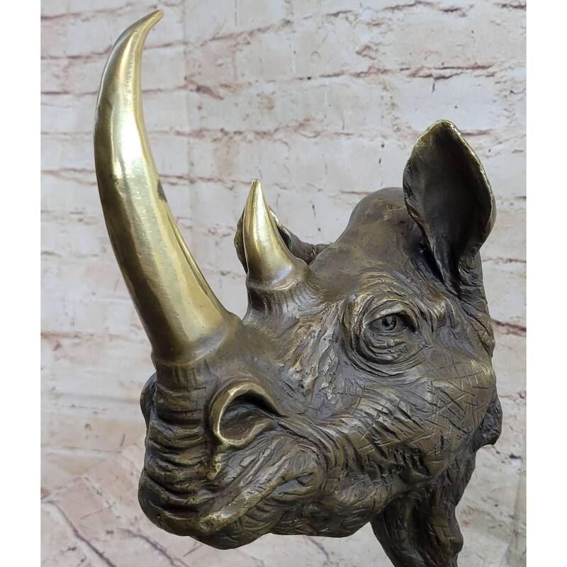 Rhinoceros Rhino Bronze Metal Handmade Statue Sculpture Modern Art 14 Inches X 10 Inches