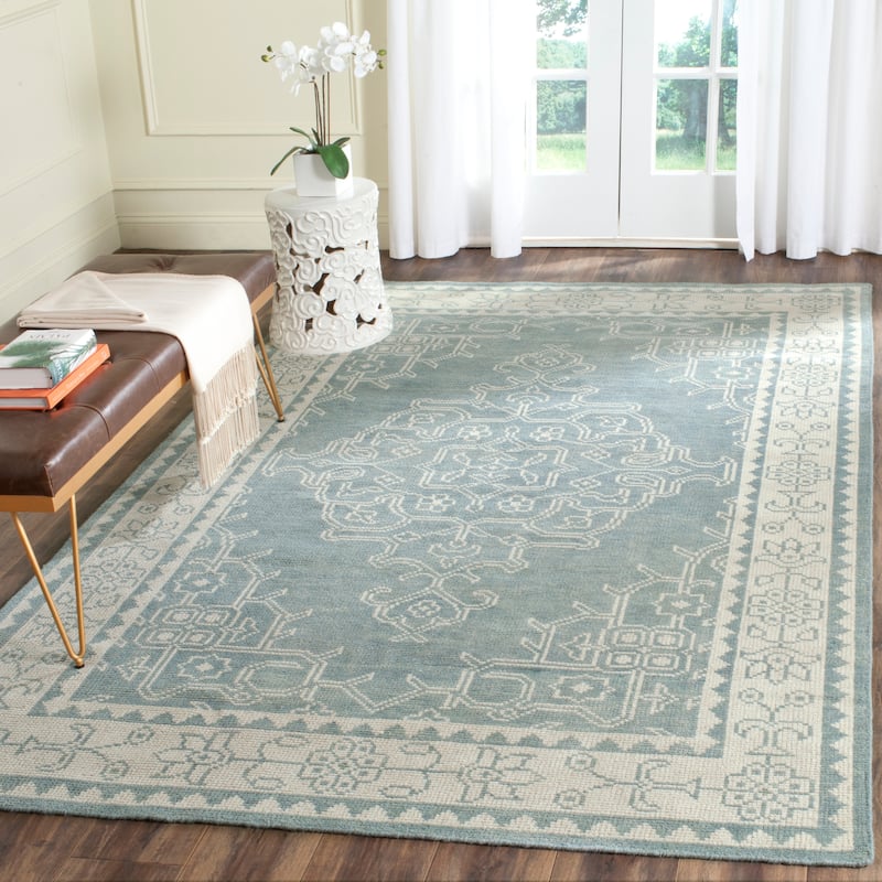 SAFAVIEH Hand-knotted Kenya Gerburg Southwestern Tribal Wool Rug - 6' x 9' - Ivory/Blue