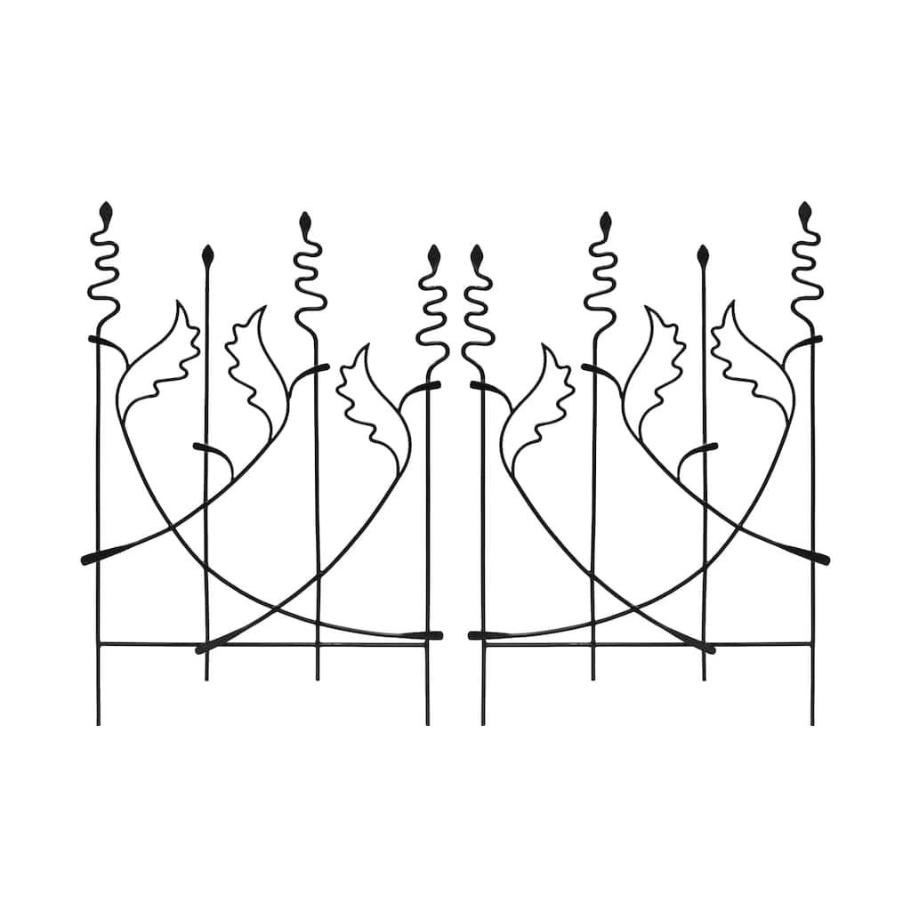 Achla Designs 47"H Black Powdercoated Wrought Iron Outdoor Garden Acanthus Fence Trellis w/4 Ground Stakes (Set of 2)