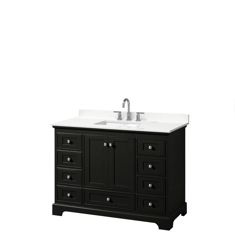 Deborah 48-inch Single Vanity, Quartz Top - Dark Espresso, Chrome Trim, White Quartz Top