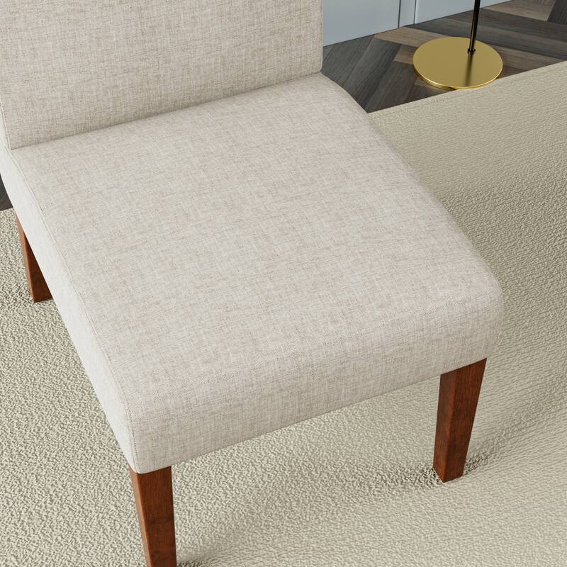 Round Wood Side Table & Dining Chairs Set Breakfast Nook with 2 Upholstered Fabric Beige Dining Chairs