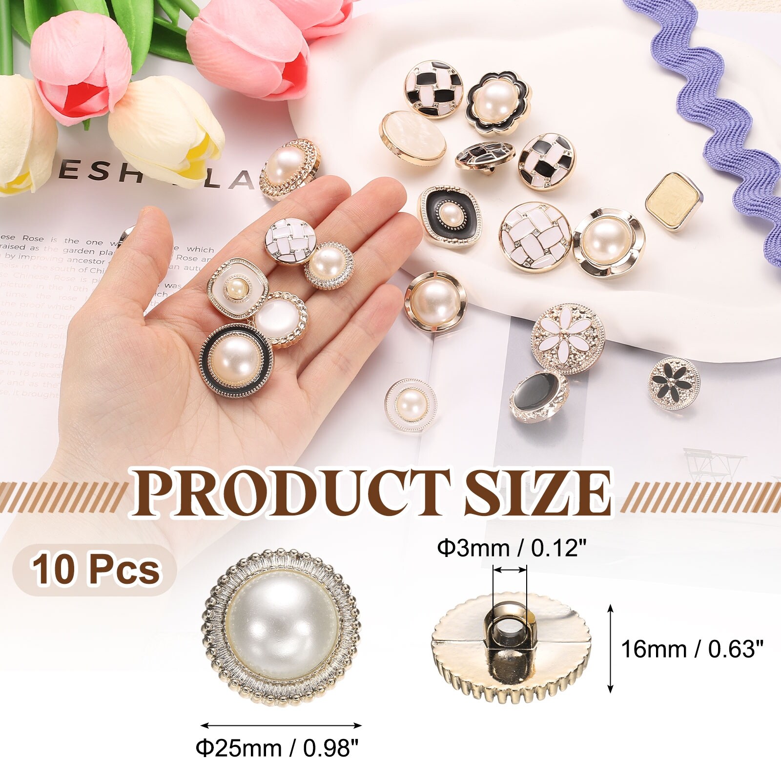 Resin Vintage Clothes Sewing Button Metal Coat Pearl Buttons for Garment Coat Decoration - White