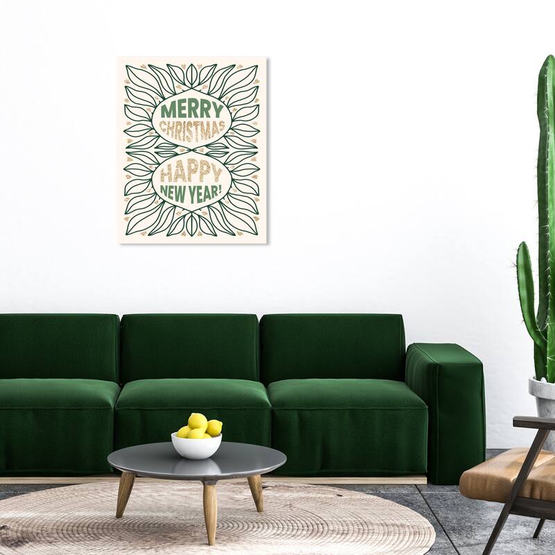 Wynwood Studio Canvas Holiday and Seasonal Glam Holidays Leaf Frame Green Glam Wall Art Canvas Print - 30 x 36