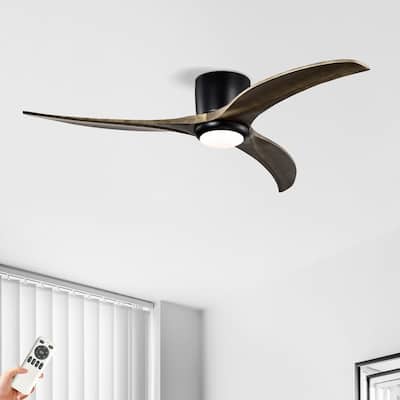 52" Flush Mount Ceiling Fan Solid Wood Blades Ceiling Fan With Light with Remote Control, Noiseless Reversible Motor, 6 Speed