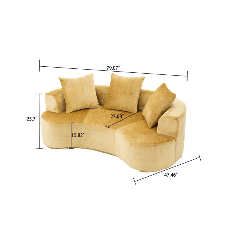 Modern Stylish 2-Seater Frame-Free Compressed Chenille Upholstered Loveseat Sofa with 3 Pillows