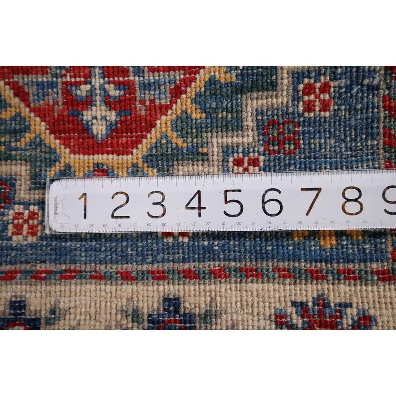 Blue Geometric Kazak Accent Rug Handmade Wool Carpet - 2'0" x 3'2"