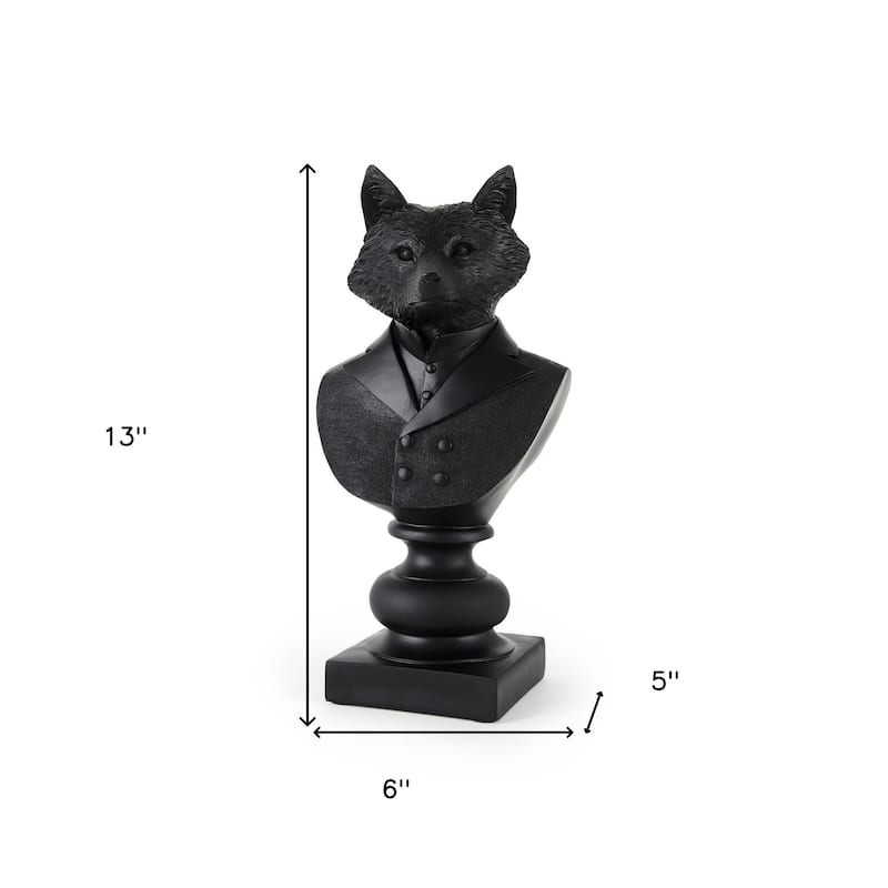 HomeRoots Black Resin Suited Fox Bust Sculpture - 5.00 in. x 13.00 in. x 6.00 in.