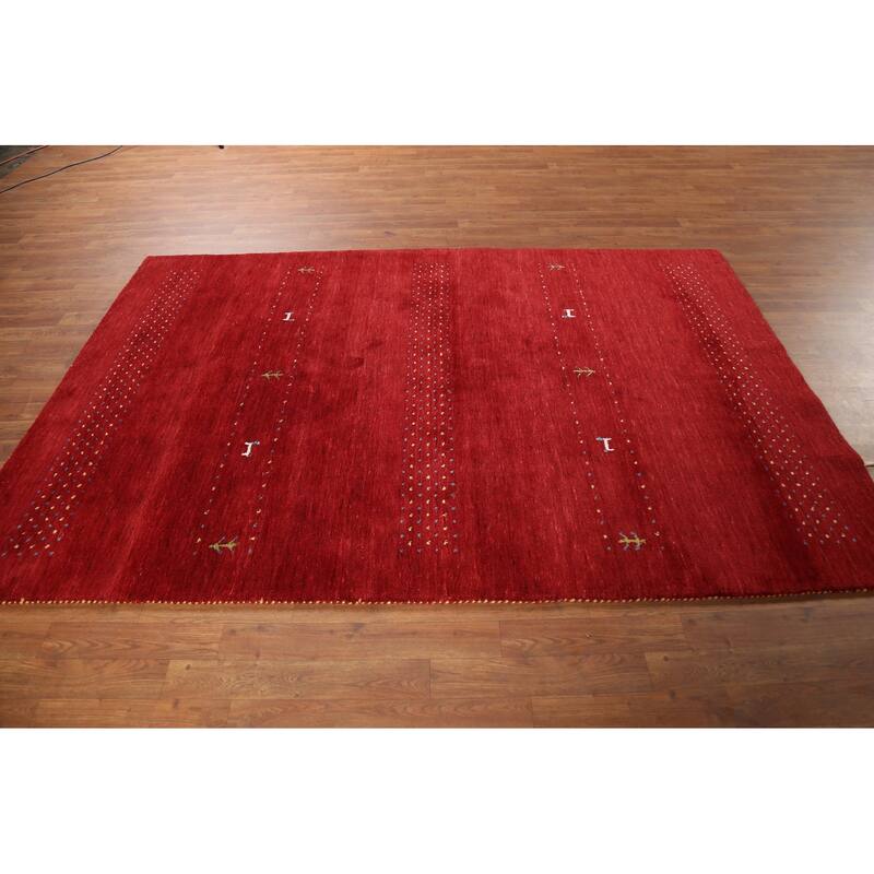 Tribal Red Gabbeh Oriental Area Rug Hand-Knotted Wool Carpet - 5'2"x 7'10"