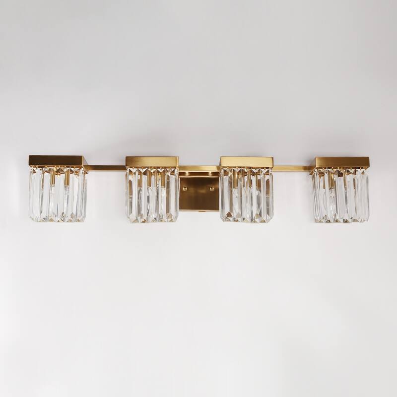 Diore Modern 4-Light Crystal Bathroom Vanity Light Gold Wall Sconces Lamps - Brass Gold - L31.5"*W5.7"*H5.9"