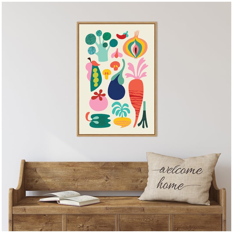 Kate and Laurel Sylvie Modern Colorful Abstract Veggies Framed Canvas by Rachel Lee