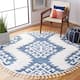 SAFAVIEH Moroccan Tassel Shag Iulieana Boho Tribal 2-inch Thick Rug - 6' Round - Blue/Ivory
