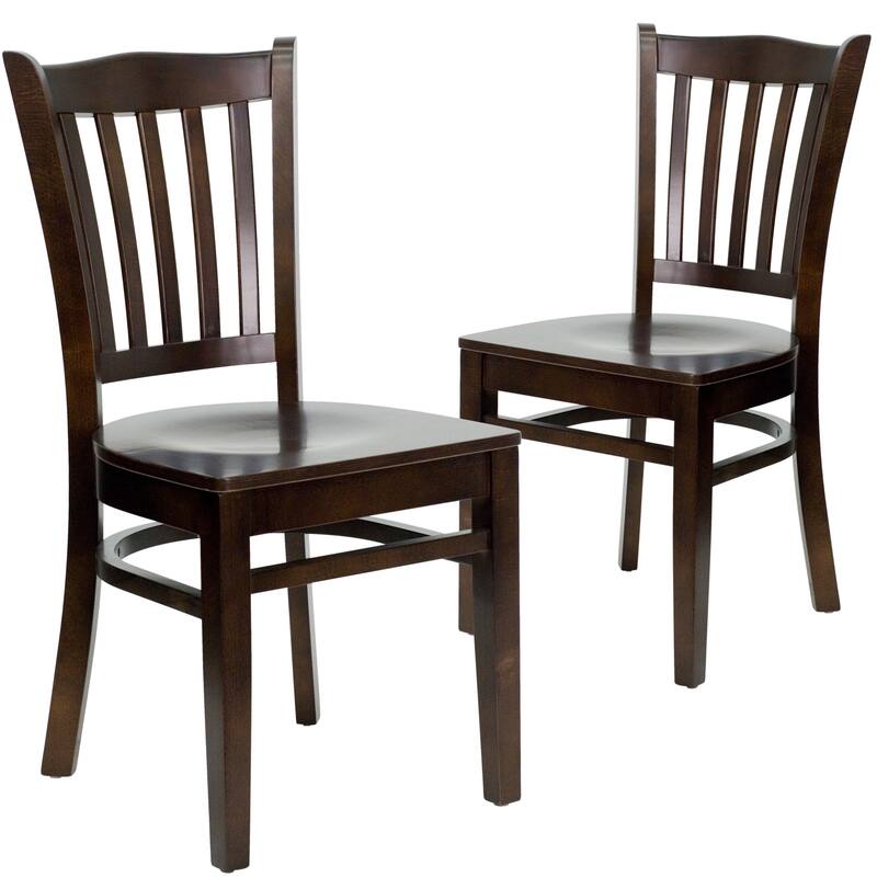 2Pk Vertical Slat Back Wood Restaurant Chair - Hospitality Seating - walnut wood seat/walnut wood frame