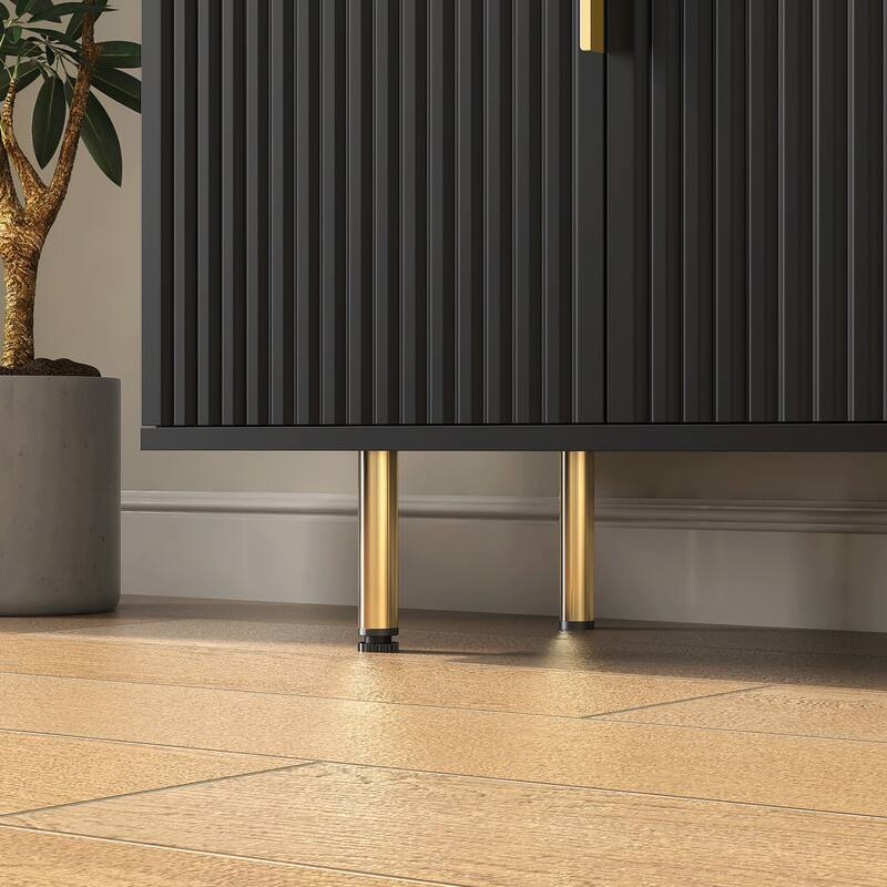 Anmytek Black Fluted Modern Buffet Cabinet Large Storage Sideboard with Adjustable Shelves Accent Console Table