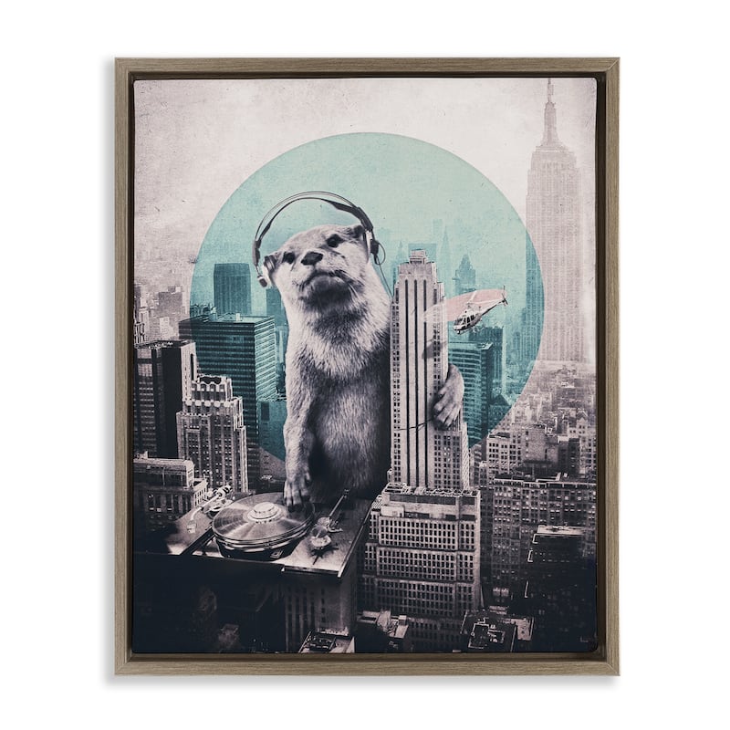 Stupell DJ Otter over Cityscape Framed Floater Canvas Wall Art Design By Ali Gulec - 17 x 21 - Brown