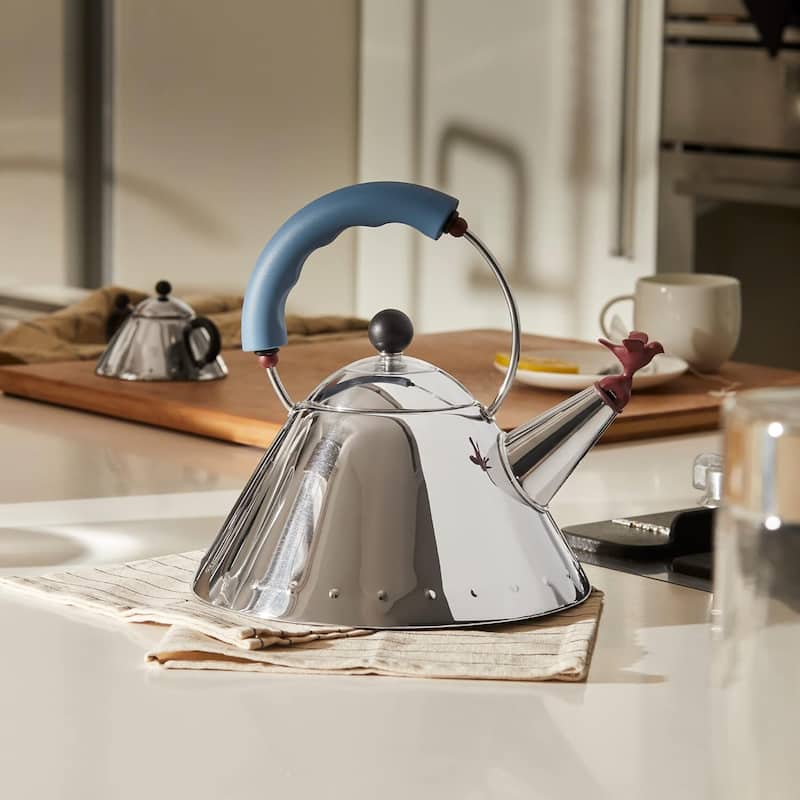 Alessi 9093 Michael Graves Kettle with Bird Whistle, Blue Handle