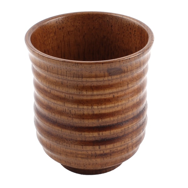 Wooden Round Home Water Tea Milk Coffee Wine Beer Drinking Cup Brown 7cm x 8cm