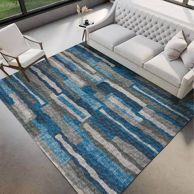 Indoor/ Outdoor Addison Bravado Abstract Striped Washable Area Rug