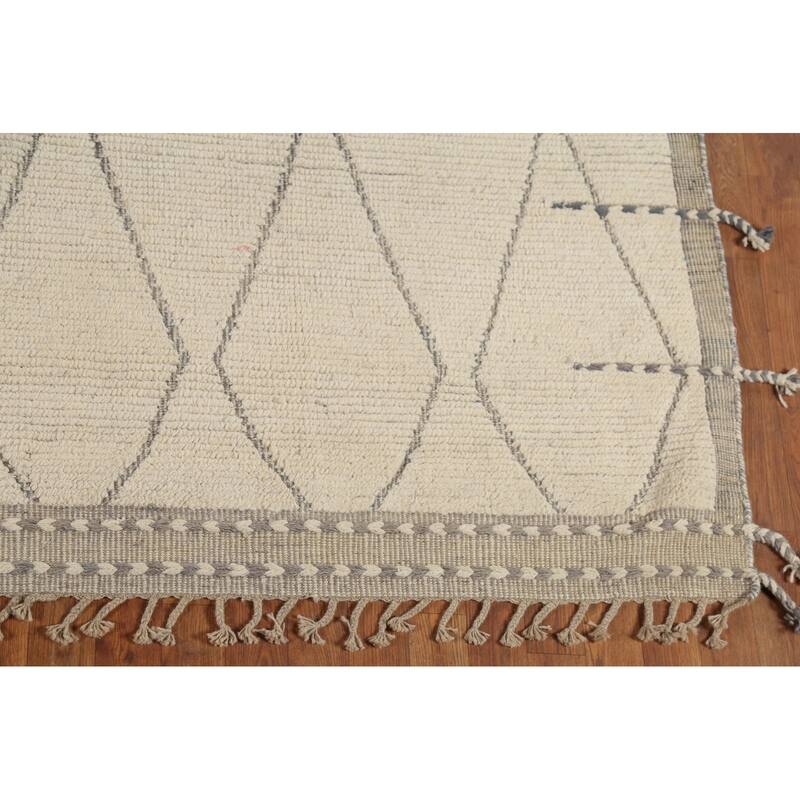 All-Over Trellis Ivory Moroccan Rug Hand-Knotted Wool Carpet - 8'8"x 12'11"