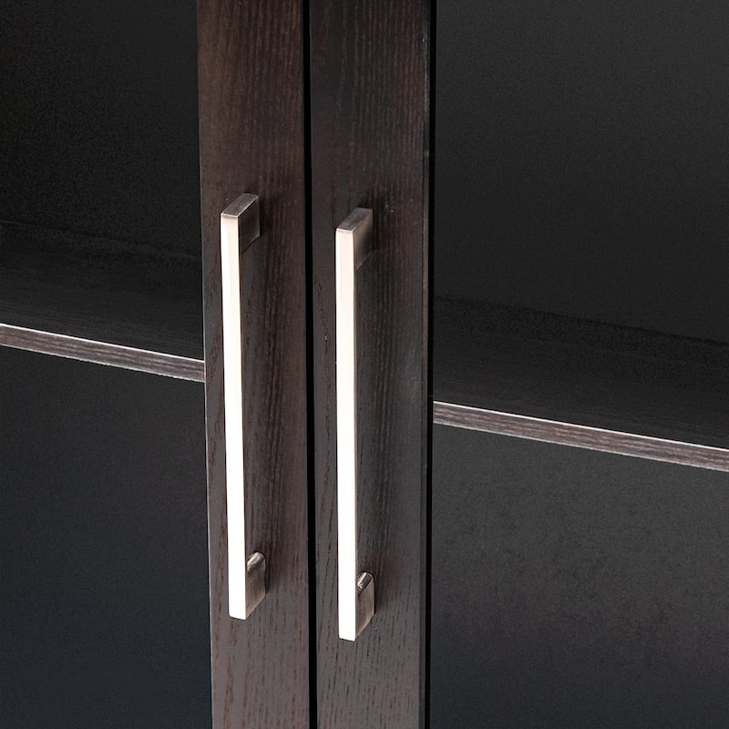 Wood Storage Cabinet with Three tempered glass doors and Adjustable Shelf