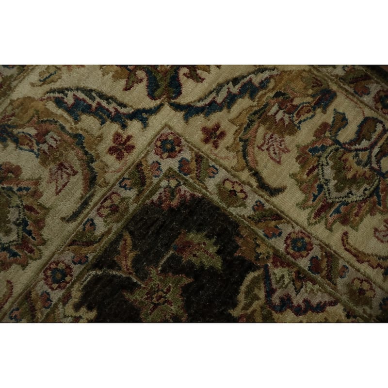 Hand Knotted Oriental 100% Wool Carpet Traditional All-Over Black Peshawar Area Rug - 9' 0'' X 6' 2''