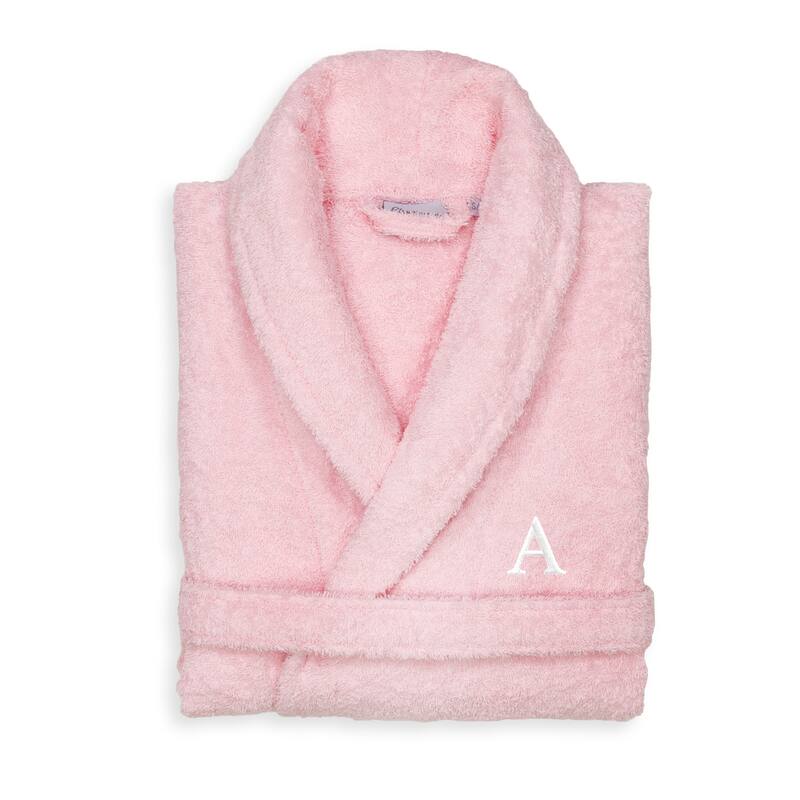 Authentic Hotel and Spa Unisex Pink Turkish Cotton Terry Bath Robe with White Block Monogram - S/M - A